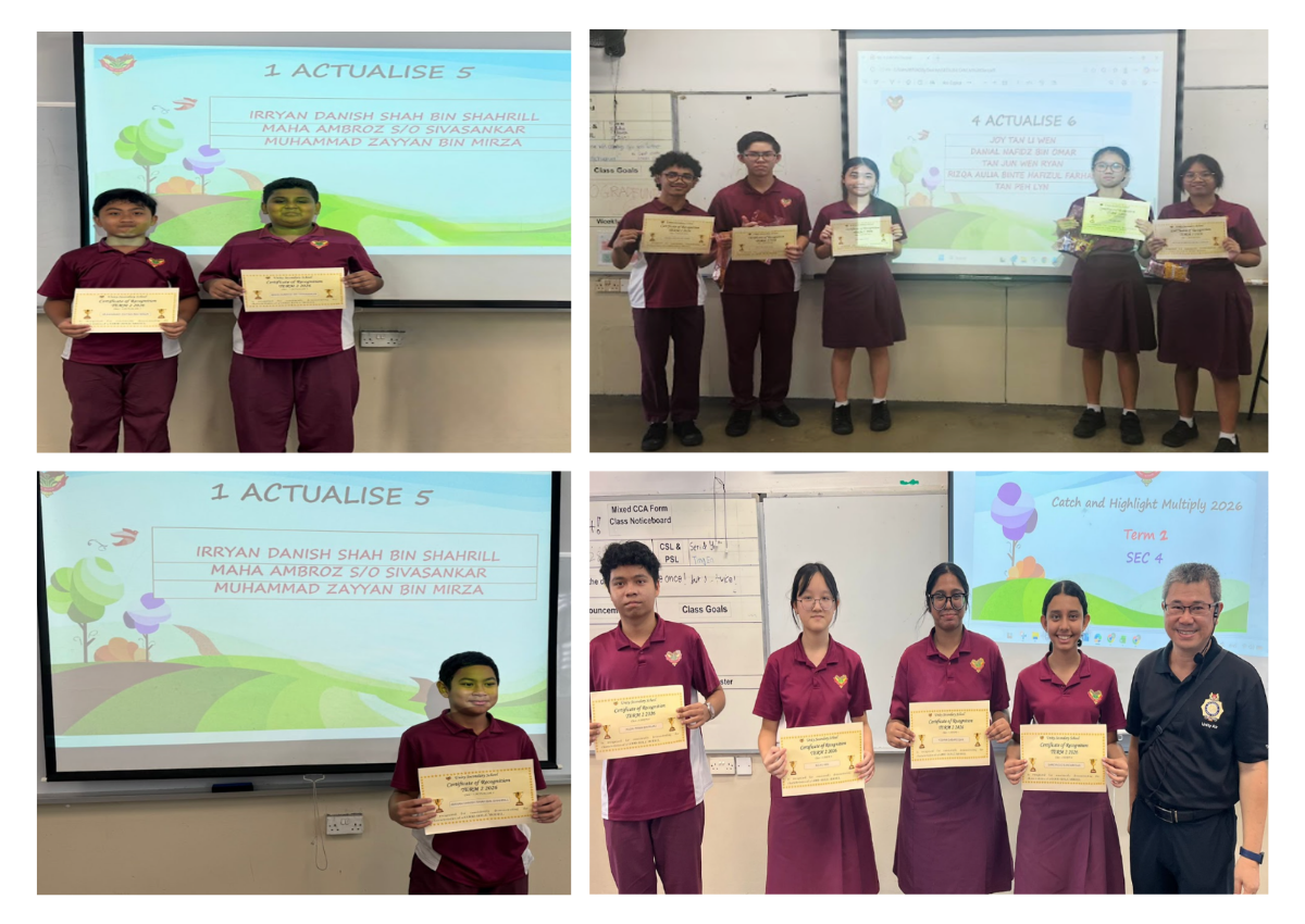 Photo collage of some students who were identified for the Catch Highlight MultiplyTerm 2_Catch & Highlight Multiply Presentation, holding their certificates
